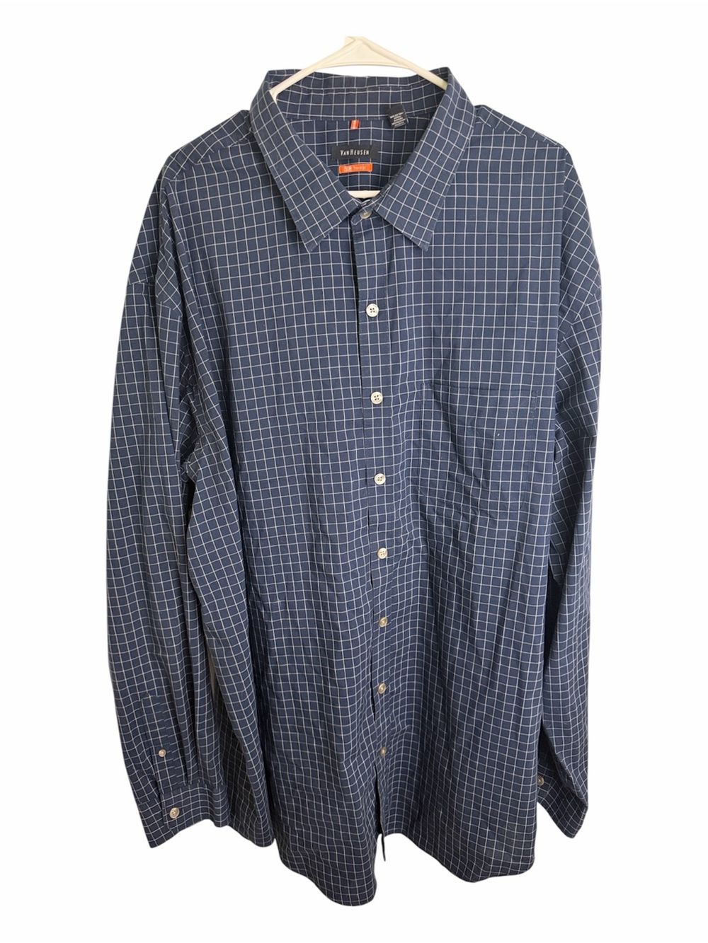 (0000) Van Heusen Men’s Navy Blue Windowpane Button-Down Shirt, Size: 3XL